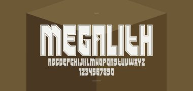 Logolar ve amblemler için geometrik kalın ve güçlü vektör yazı tipi, posterler ve reklamlar için ağır harfler, büyük vahşi ve kentsel harflerle yazı karakteri.