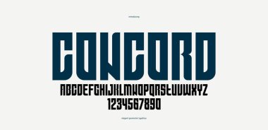 Logo başlıkları veya sloganlar, vektör kalınlığı ve güzel geometrik yazı karakteri, büyük harf alfabesi, rakamlar, poster ve reklamlar için zarif yazı tipleri..