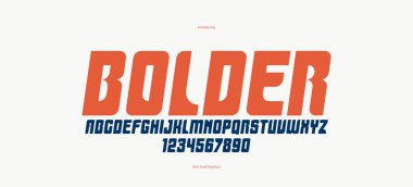 Logo başlıkları veya sloganlar, vektör italik ağır geometrik yazı karakteri, sayıların, posterlerin ve reklamların yer aldığı büyük harf alfabesi için cesur basit sade serif yazı tipi.