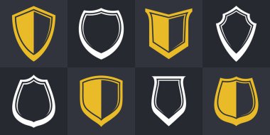Klasik kalkan vektör seti, cephane amblemi koleksiyonu, savunma ve güvenlik simgeleri, boş ve boş tasarım ögeleri.