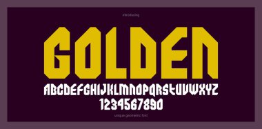 Logolar ve amblemler için kentsel devasa geometrik yazı tipi, asgari güçlü vektör yazı tipi, yuvarlak elemanları olmayan tipografi, sadece köşeler ve düz çizgiler geometri.