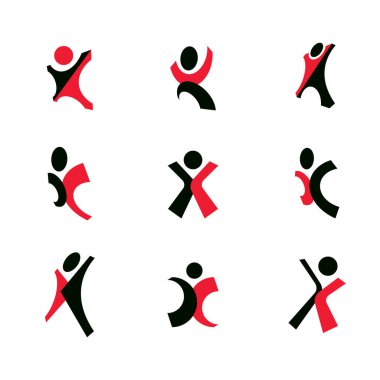 Kolları havada neşeli ve soyut bireyin vektör çizimi. Ticari yenilik fikri yaratıcı logo.
