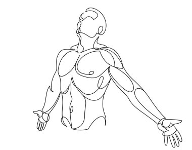 Man with spread hands showing pose of freedom like feeling that he can fly, vector linear illustration, emotional concept of feel free and happy.