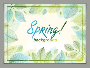 Yay yazı logosuna sahip yatay pankart tasarla, yeşil ve taze yaprakların çerçeve yapısı arka plan. Mevsimlik kart, terfi teklifi. Şık botanik çizimler, çevre.