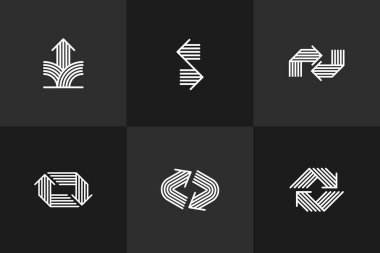 Ok vektörü orijinal logolar izole edildi, çift ok dinamik işaret koleksiyonu piktogram sembolü, doğrusal simgeler konsepti.