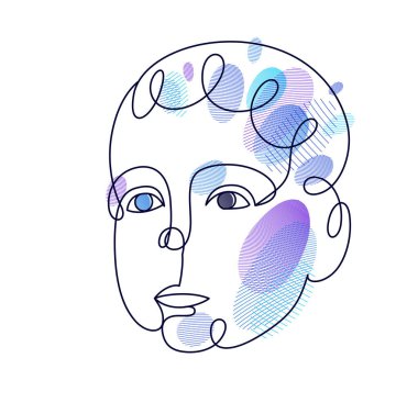 Cute beautiful boy portrait vector line art illustration isolated, toddler kid artistic line art drawing.