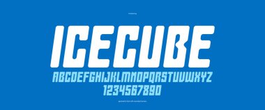 Logo ve posterler için buz küpü asgari yuvarlak vektör yazı tipi, manşetler ve reklamlar için modern basit yazı tipi, eriyen buz tarzı tipografi, italik sürüm.