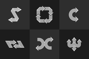 Ok vektörü orijinal logolar izole edildi, çift ok dinamik işaret koleksiyonu piktogram sembolü, doğrusal simgeler konsepti.