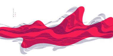 Japon stili soyut çizimler kırmızı renkte, arka plan Asya geleneksel tarzında, dalgalı şekiller ve dağlık arazi deniz hatları gibi akıcı..