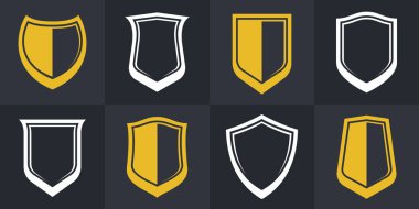 Klasik kalkan vektör seti, cephane amblemi koleksiyonu, savunma ve güvenlik simgeleri, boş ve boş tasarım ögeleri.
