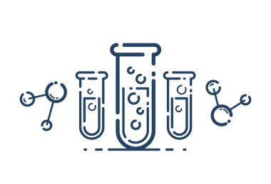 Test tüpü ve molekül bağlantı vektörü basit doğrusal ikon, bilim kimyası ve tıp analiz çizgisi sanat sembolü, laboratuvar araştırması.