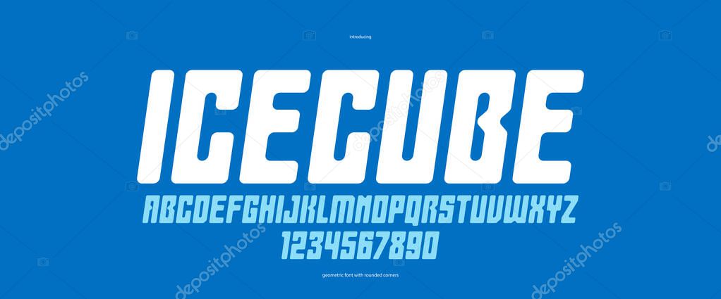 Ice cube minimal rounded vector font for logos and posters, modern simple display typeface for headlines and advertising, melting ice style typography, italic version.