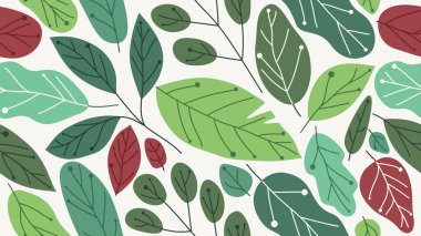 Yeşil yapraklar pürüzsüz desen, vektör çeşitli yaz ve bahar yaprakları duvar kağıtları.