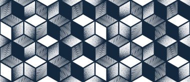 Küpler pürüzsüz desen, vektör 3D izometrik bloklar, duvar kağıdı döşemeleri, optik gezgin soyut arkaplan.