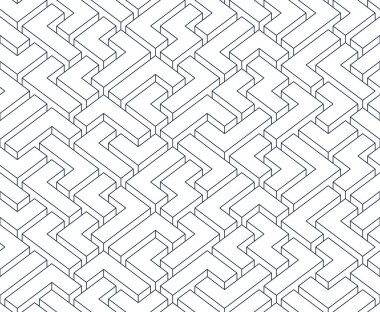 3D labirent kusursuz desen, izometrik labirent duvar kağıdının vektör soyut arka planı, geometrik bloklar yaratıcı kavram, kübik rebus.