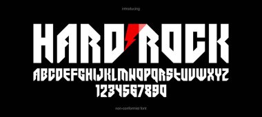 Logo oluşturma için kalın ve ağır geometrik yazı tipi, modern geometrik vektör yazı tipi, yuvarlak elemanları olmayan tipografi, sadece köşeler ve düz çizgiler geometri.