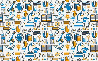 Eğitimsiz arkaplan, çalışma ve öğrenme temasında birçok unsura sahip vektör sonsuz desen duvar kağıdı, bir simge gibi ayrı olarak kullanılabilir.