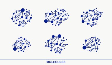 Molekül yapı vektör simgeleri seti, kimya moleküler mikroskobik yapı, bilim ve ilaç teması.
