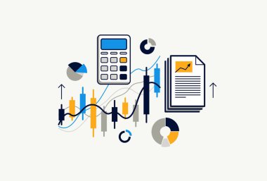Soyut istatistik bilgi grafikleri vektörü, piyasa ticaret diyagramları ve grafikleri, veri analiz raporu, sunum.