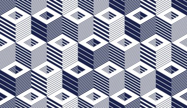 Küpsüz desen, soyut 3D optik arkaplan, garip izometrik doğrusal çokgen sonsuz duvar kağıdı, sürreal efekt siyah ve beyaz kiremit deseni.