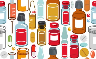 Tıbbın kusursuz arka planı, vektör tıbbi haplar ve duvar kağıdı, eczane ve eczane kalıpları, ikon ya da illüstrasyon olarak kullanılması kolay elementler..