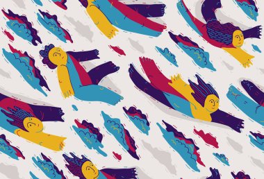 Kusursuz arka plan, özgürlük ve hayal gücü kavramı, huzurlu ve sakin temalı duvar kağıtları, bulutların arasında yüzen hayalperestler..