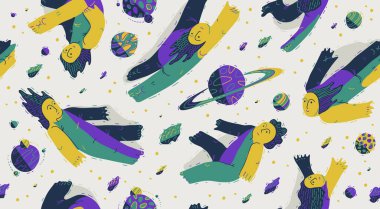 Kusursuz arka plan, özgürlük ve hayal gücü kavramı, barışçıl ve sakin temalı duvar kağıtları, uzayda yüzen hayalperestler..