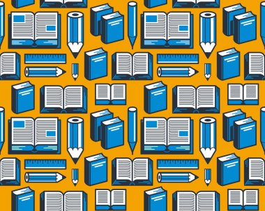 Kitaplar ve okumalar kusursuz arkaplan, edebiyat ve kütüphane vektörü sonsuz tekrar duvar kağıdı, eğitim ve belgesel okuma.