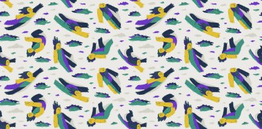 Kusursuz arka plan, özgürlük ve hayal gücü kavramı, huzurlu ve sakin temalı duvar kağıtları, bulutların arasında yüzen hayalperestler..