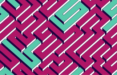 Labirent pürüzsüz arkaplan, 3 boyutlu geometrik sonsuz mantık labirenti, izometrik vektör boyutsal arkaplan.