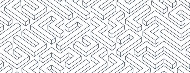 3D labirent kusursuz desen, izometrik labirent duvar kağıdının vektör soyut arka planı, geometrik bloklar yaratıcı kavram, kübik rebus.