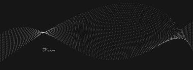 Gri soyut arkaplan, siyah üzerinde akmakta olan parçacıkların vektör dalgası, hareket halindeki kıvrımlı noktalar, teknoloji ve bilim teması, hava ve kolaylıkla fütüristik illüstrasyon.