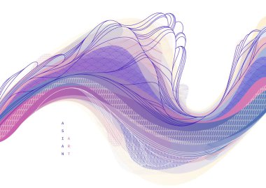 Japon tarzı soyut illüstrasyon, Asya geleneksel tarzında arka plan, dalgalı şekiller ve deniz hatları gibi akan dağlar..