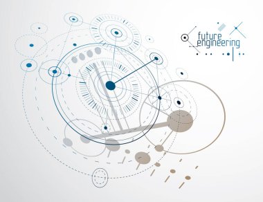 Mekanik şema, daireli vektör mühendisliği çizimi ve mekanizmanın geometrik parçaları. Teknik plan web tasarımında ve duvar kağıdı veya arkaplan olarak kullanılabilir. 