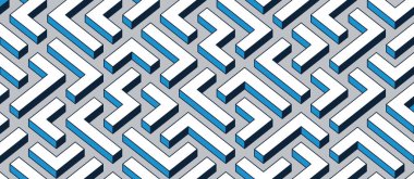 Labirent pürüzsüz arkaplan, 3 boyutlu geometrik sonsuz mantık labirenti, izometrik vektör boyutsal arkaplan.