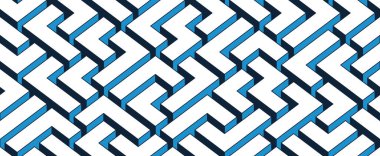 3D labirent kusursuz desen, izometrik labirent duvar kağıdının vektör soyut arka planı, geometrik bloklar yaratıcı kavram, kübik rebus.