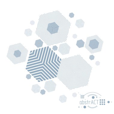 Altıgenlerden, dairelerden ve çizgilerden yapılmış mühendislik teknolojisi vektör duvar kâğıdı. Teknik çizim soyut arkaplan.