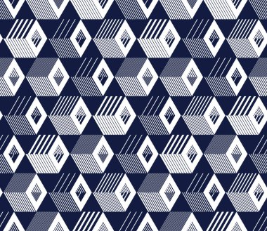 Soyut arkaplan küpleri, 3D bloklu pürüzsüz desen, geometrik doğrusal çokgen duvar kağıdı, izometrik sürreal kübik yapı kalıbı.