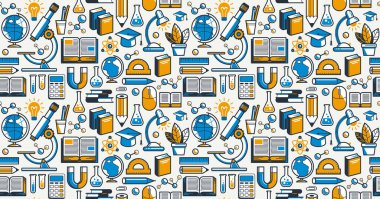 Eğitimsiz arkaplan, çalışma ve öğrenme temasında birçok unsura sahip vektör sonsuz desen duvar kağıdı, bir simge gibi ayrı olarak kullanılabilir.