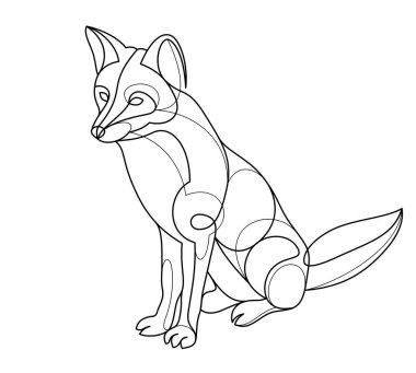 Red fox linear vector illustration isolated, cute wild animal wildlife adorable canine, monochrome artistic drawing.