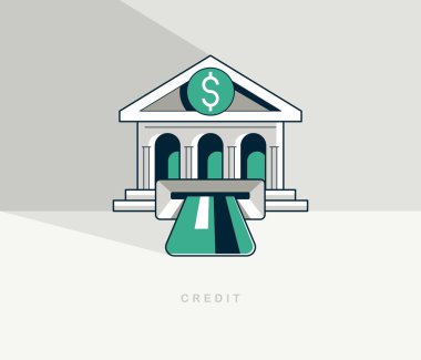 Kredi konsepti posteri, kredi kartı vektör ikonu stili illüstrasyon, bankacılık kredi metaforu, e-bankacılık transferi.