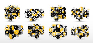 Soyut Bauhaus stili grafik tasarım seti, geometrik element desenli vektör arkaplanı, modern geometri motifi, duvar kağıdı sanat koleksiyonu.