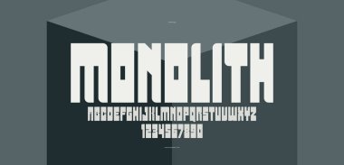 Logolar ve markalar için kalın ve güçlü vektör geometrik yazı tipi, posterler ve reklamlar için ağır harfler, büyük şişman harflerle yazı karakterini göster.