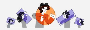 Farklı dünya görüşleri, farklı şekil ve renkte genç insanlar, bir kişinin rahat ve olumlu bir ideolojisi ve görüşü var ve diğerleri rahatsız edici, zihin prizması, vektör....