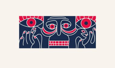 Soyut yüz vektör sanatı, yüz tasviri stilize sanatsal tarz, insan soyutlama sanatı, gerçeküstü ve tuhaf portre.