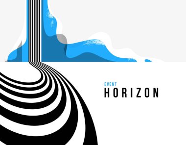 Mavi elementlerin soyut vektör arkaplanı, doğrusal perspektif resimleme operasyon sanatı, ufka giden yol ile perspektifte 3B siyah ve beyaz çizgiler.