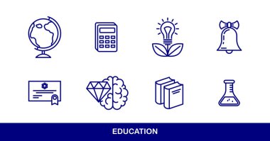 Eğitim vektör simgeleri belirlendi, üniversite ve okul, farklı disiplinler bilgi, mezuniyet ve zeka.