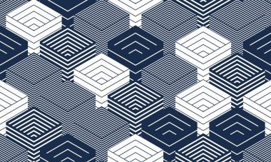 3D küp pürüzsüz arkaplan, bloklu soyut döşeme kalıbı, kübik optik inşaat duvar kağıdı, sürreal op sanat yüzey soyutlaması.