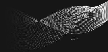 Pürüzsüz ve rahatlatıcı şekil vektörü soyut arkaplan siyah üzerinde akan parçacık dalgası, hareket halindeki eğri çizgiler, sakin ve yumuşak resim çizgileri.