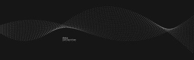 Gri soyut arkaplan, siyah üzerinde akmakta olan parçacıkların vektör dalgası, hareket halindeki kıvrımlı noktalar, teknoloji ve bilim teması, hava ve kolaylıkla fütüristik illüstrasyon.